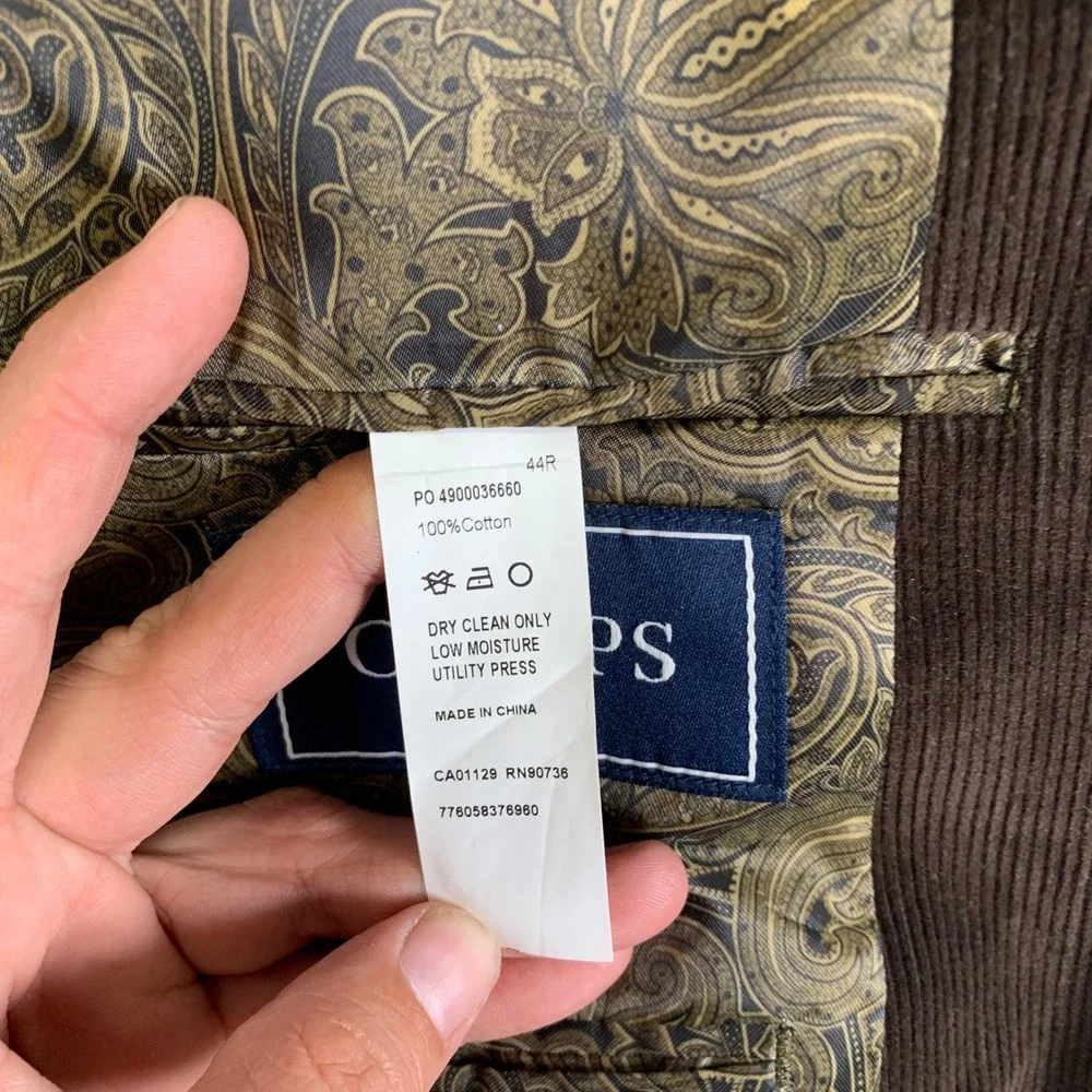 Chaps Corduroy Blazer Mens 44R Brown Paisley Lined 2-Button Sport Coat‎